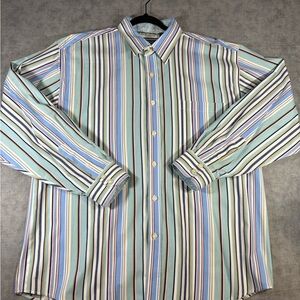 Brooklyn Xpress Men’s XL Striped Button Down Shirt Paisley Trim Long Sleeve